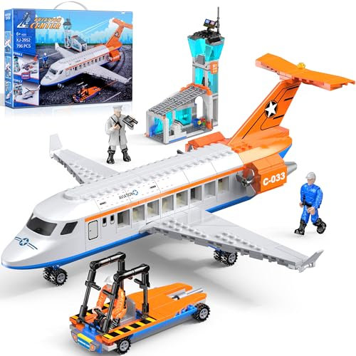 Set di Costruzione Aeroporto Città, 796 PCS Aereo Passeggeri 3 in 1, Centro Aviazione con Autobus Camion Radar Torre Navetta, City Airport Giocattolo STEM per Bambini da 6 a 12 Anni+
