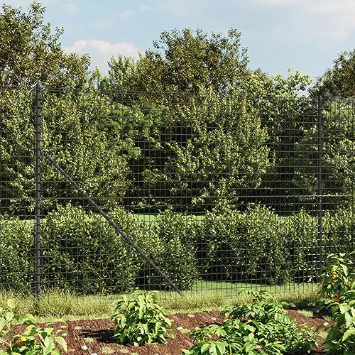 IKAYAA Maschendrahtzaun Set 25m Maschendrahtzaun Komplettset 1.6 x 25m Gartenzaun Verzinkter Stahl-Anthrazit-1.6 x 25 m