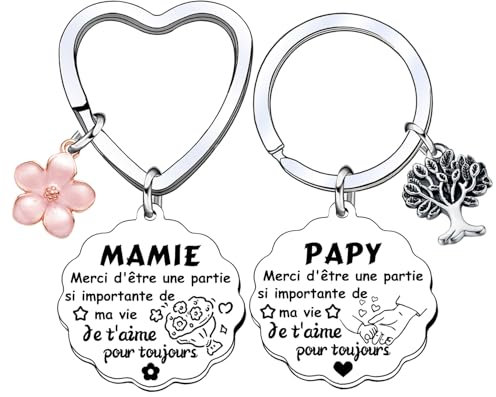 AIMINI Lot De 2 Porte-Clés Papy Mamie - Cadeau Pour Grand-Père Grand-Mère - Fête Des Mamies, Noël, Anniversaire - Homme Femme