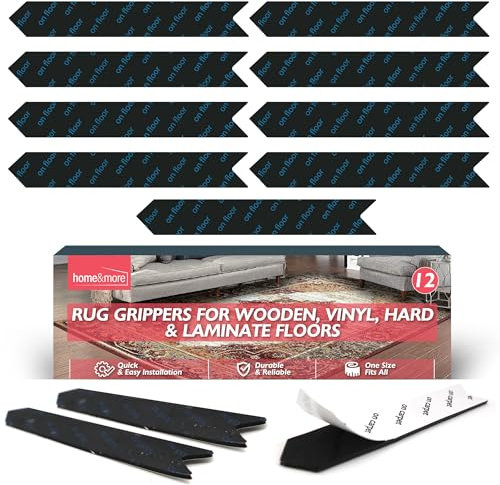 SOL 12pk Rug Grippers for Wooden, Vinyl, Hard & Laminate Floors - Anti Slip Rug Underlay - Strong Carpet Grippers for Mats & Rugs, Non-Slip Rug Tape for Hard Floors, Secure Hold & Floor Protection