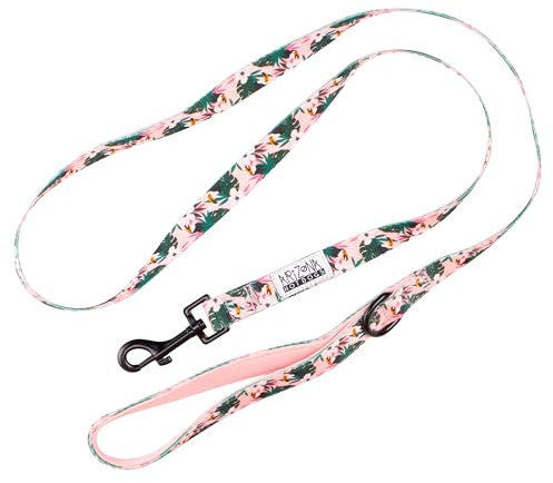 Arizona Hotdogs Hundeleine 1,5m | Griffschlaufe mit Neoprenpolster | Tropicool Rosa mit Palmenmuster | L