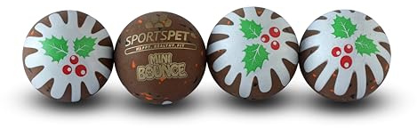 SPORTSPET Christmas Pudding Edition Mini Bounce Dog Balls, Small Rubber Dog Ball, Fetch Toy for Puppies, for Dogs, Pack of 4 (45mm) - Christmas Toys