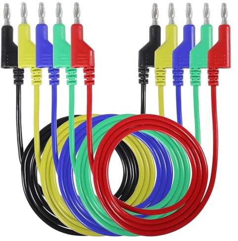 ALAMSCN 5 Stück Multimeter Messleitungen 4mm 5 Farben Bananenstecker Kabel Bananenstecker-Prüfkabel für Strommessgeräte Multimeter Spannungsprüfer, 3,3ft/1m