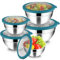 Joyfair Lot de 5 bols mélangeurs en acier inoxydable avec couvercle hermétique transparent, 4,5 l, 2,7 l, 1,5 l, 1,2 l, 0,7 l, saladiers empilables pour servir, cuisiner, cuire au four, passe au