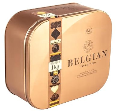 Traditional Belgian Chocolate Coated Biscuit Collection in Large Presentation Tin, 1kg, Milk, White & Dark