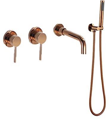 ASerZenith Robinet mitigeur de Baignoire-Douche Mural Robinet mitigeur de Baignoire avec Douche à Double poignée Mélangeur de Filtre à Eau Chaude et Froide Multifonction en Laiton p(Rose Gold-A)