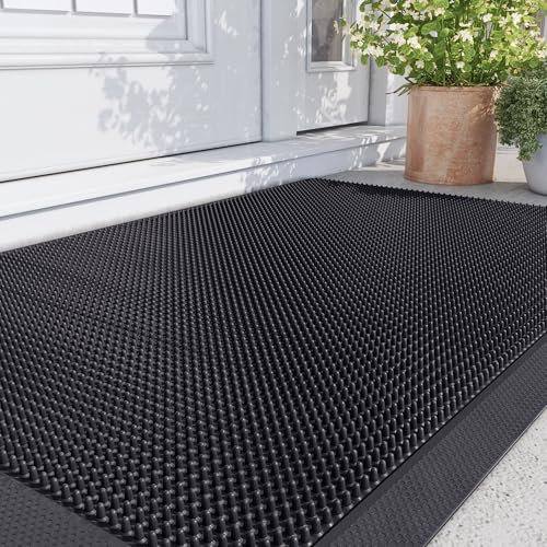 DEXI Fußmatte Aussen 61 x 91.5 cm, rutschfest waschbarer Schmutzfangmatte, wasserdicht Gummi Türmatte Fussmatte für Haustür Innen und Außen, Eingang, Balkon, Schwarz