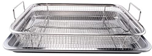 Nagoyuki Air Fryer Basket for Oven Stainless Steel Crisper Tray and Pan Deluxe Air Fry in Your Oven 2-Piece Set, Baking Pan Perfect for the Grill