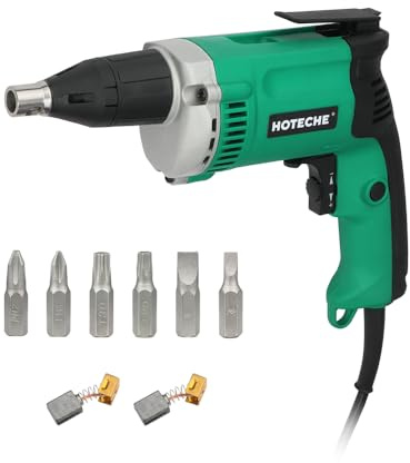 Hoteche 5-Amp Dry Wall Screw Driver, Electric Screwdriver with Variable Speed 0-4500 RPM, 1/4 Chuck, Forward & Reverse Switch with 6pcs Cr-V Bits