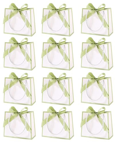 12 Stück Mini Geschenktüten mit Henkel, kleine weiß Geschenktüten danke für Geburtstag Hochzeit(14× 6× 12cm, grün)