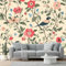 Fotomurales Flores y pájaros retro con flores Papel Tapiz Moderno 200 x 140 cm Papel pintado tejido no tejido coración Pared corativos Sala Living Oficina Dormitorio Color beige