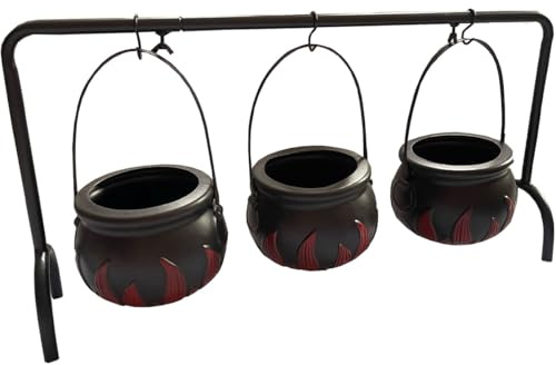 ZOOMPIL Hexenkessel, Halloween-Süßigkeitseimer, Schwarze Süßigkeitskesseltöpfe, 3pcs Halloween-Kesseltopf mit Ständer, Dekokessel Für Süßigkeiten Für Party Dekoration