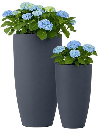 CLP Pflanzkübel groß, 2er Set für außen und innen, Outdoor XXL Blumenkübel rund, wetterbeständig frostsicher in Steinoptik, Winterfest, Farbe:anthrazit
