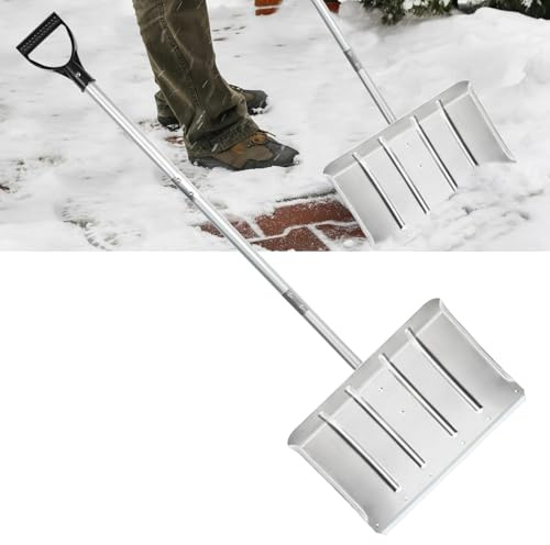 Aluminium-Schneeschaufel – robuste Metallschaufel mit D-Griff, 140 cm Schneeschaufel für Auffahrt, Mulchschaufel für klaren Schnee von Straßen, Garagen und Fabriken