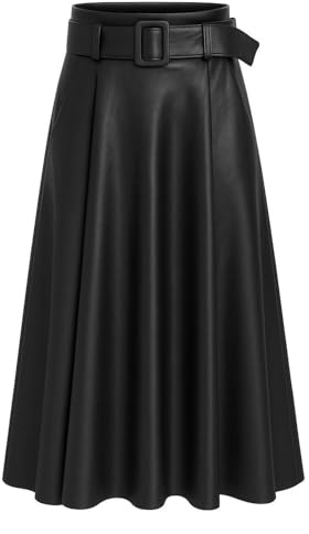 Mississhop Damen A-Linien Rock mit Gürtel – Kunstleder