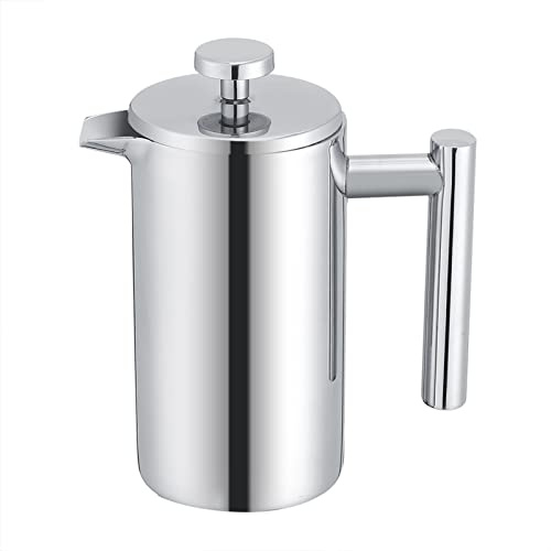 Brrnoo Presse Française, Cafetière à Pression Française en Acier Inoxydable avec Filtre 350ML en Acier Inoxydable pour la Maison, le Bureau