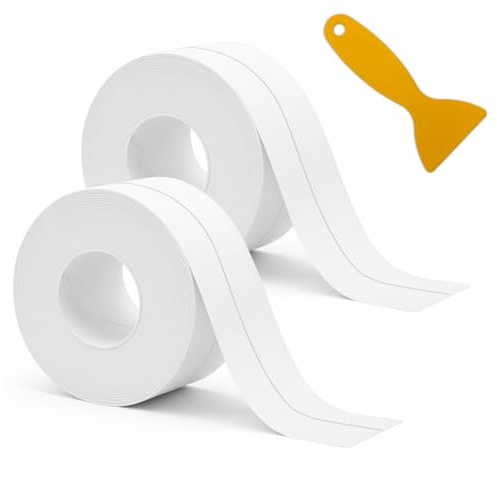 Zeeorymn Joint Silicone Salle de Bain Imperméable,2 Rouleaux Ruban Auto-Adhésif Blanc,Joint Baignoire Bande d'Étanchéité pour Salle de Bain, Cuisine et Bien Plus (320 * 3,8 Cm)