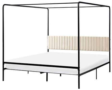 Himmelssäng Modern Dubbelsäng med Baldakin 180 x 200 cm Metallram Klädd Sänggavel Svart Mirabeau