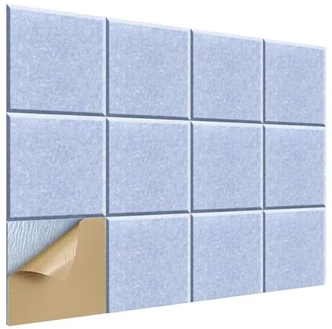 Selbstklebende Akustikwandpaneele, 12er-Pack, Schallschutzpaneele 30x30x0,9cm, quadratische, hochdichte Akustikpaneele for Türen, Decken, Tonstudios und Zuhause (rot)(Light Blue)