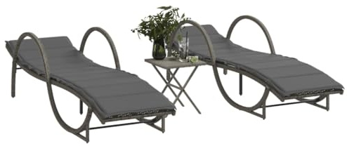 Teenpull Sonnenliegen 2er Set Grau, Poly Rattan Outdoor Gartenliege mit Tisch, Verstellbare Rückenlehne, UV-beständig, 199 cm Länge, für Terrasse und Pool