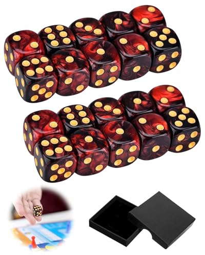DAFNE 20 STÜCKE Polyedrische Würfel D6 Würfel 16mm Acryl Dice, würfelset, würfel set, Spielwürfel for DND RPG Tischspiele（Rot Schwarz)