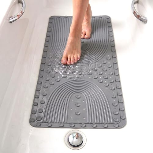 edihome, Tappetino Doccia Antiscivolo, 90x41,5 cm, Tappeto Bagno, Bolle con Ventose Senza BPA, Antibatterico, Resistente alla Muffa, Lavabile in Lavatrice, Sicurezza (Grigio chiaro, 90x41,5 cm)