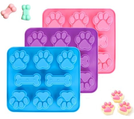Zpeiran 3 Pcs Dog Paw & Bone Silicone Moulds Set,3D Puppy Dog Paw Cake Moulds Non-Stick Baking Moulds for Chocolate,Ice Cube,Gummy,Pet Treats,Freezer & Oven Safe