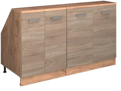 Vicco Küchenschrank für Dachschrägen R-Line, Sonoma, 140 cm 2er Set Schrankkorpuss 60 cm Tiefe, geeignet für schräge Wände und Variable Küchenmontage