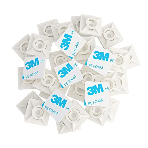 Intervisio Supporto Autoadesive per Fascette Stringicavo Bianco, Tasseli Piastrine Fermacavi Adesivi, Clip Fermacavo Autoadesivo Cavi, 19mm x 19 mm Bianche, 100 pezzi