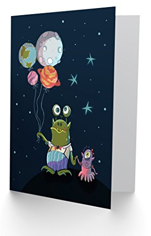Wee Blue Coo Aliens Space Planet Balloons Greetings Card