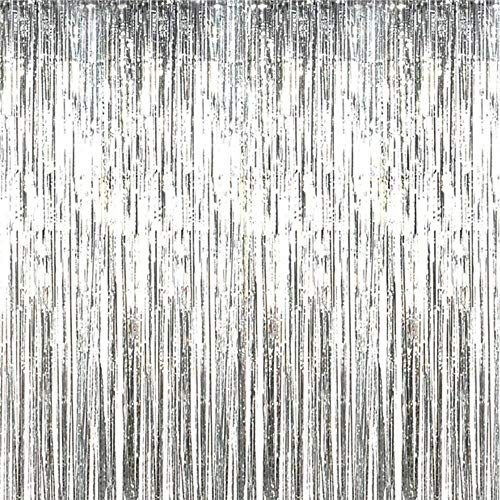 2M-3M Foil Fringe Tinsel Shimmer Curtain Door Wedding Birthday Party Decorations (3m, Silver)