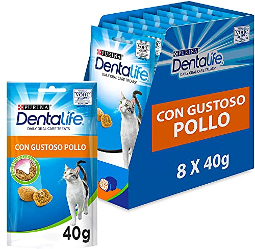 PURINA DENTALIFE Daily Oral Care Snack per l'Igiene Orale per Gatti Adulti con Pollo 8 Confezioni da 40g