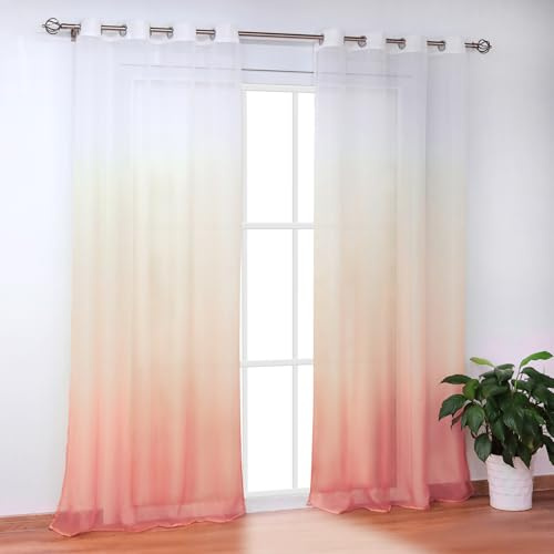SCHOAL Gardinen mit Ösen, Modern Farbverlauf, 1 Stück BxH 140x175cm Orange | Transparente Vorhänge, Voile Fensterschal