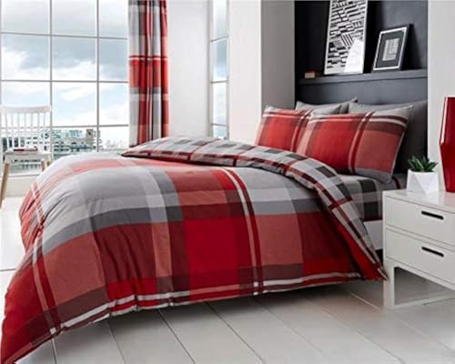 Homemaker ® Parure de lit avec housse de couette et taies d'oreiller Motif tartan Rouge/gris