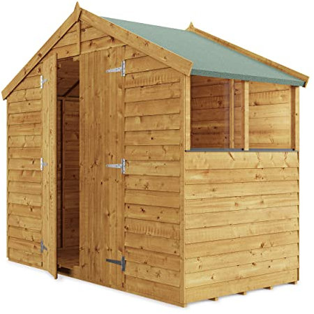 BillyOh Keeper Overlap Garden Shed with Floor | Wooden Garden Storage Shed with Apex Roof & Felt Included | Windowed or Windowless- Multiple Sizes (4x8 Windowed)