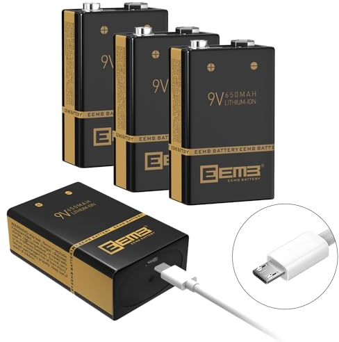 EEMB 9V 650mAh con cavo di ricarica USB 4 Pack Li-polimero di litio batterie ricaricabili per tastiera Microfono Allarme di fumo/rivelatore Chitarra Fotocamere Giocattoli e altro ancora (4)