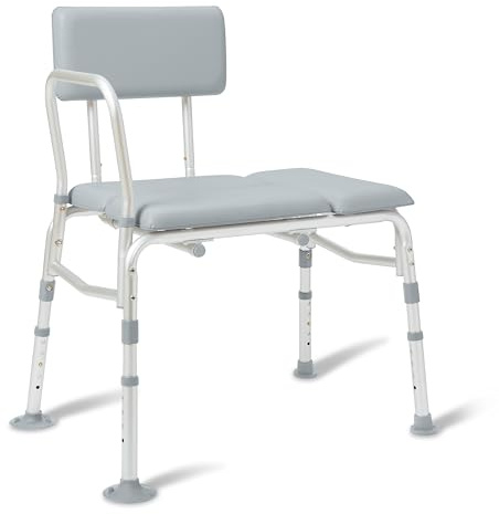 Medline Padded Transfer Bench for Bathtub and Shower, Height Adjustable, Slip-Resistant Legs, Rust-Resistant, Side Arm & Back Rest for Extra Support, 400 lb. Weight Capacity, Tool-Free Assembly