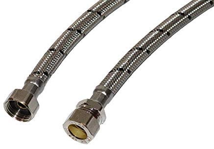 Aumix Lot de 2 raccords flexibles tressés pour robinet de salle de bain - 15 mm x 1,3 cm - BSP - Alésage de 9 mm - 500 mm - Certifié WRAS