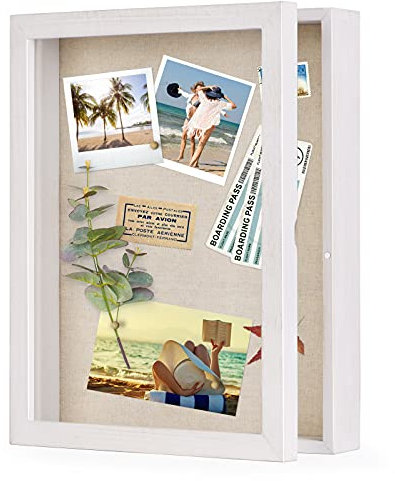 Love-KANKEI 11x14 Shadow Box Display Case, with Linen Medals Photos Memory Box, White