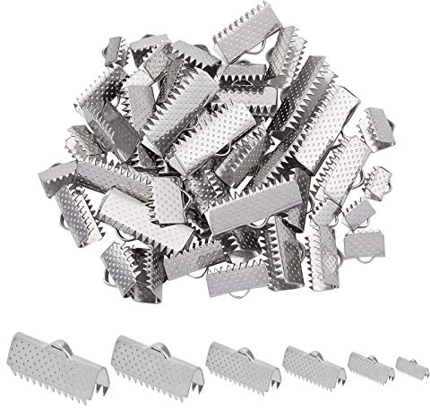 UNICRAFTALE 6 Größen 60 Stück Rechteck Bandenden Quetschenden Edelstahl Bandklemmen Mit Schlaufenbandenden Verschlussverschluss Leder Klemmen Für Die Schmuckherstellung Edelstahlfarbe