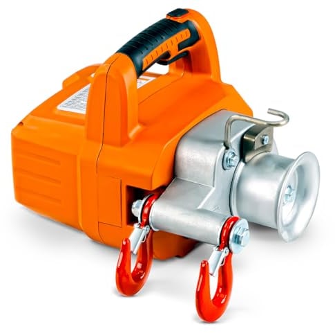 SuperHandy Cabrestante Eléctrico Portátil Cabrestante Polipasto Motor sin escobillas Li-Ion Batería 454kg-908kg Max Fuerza de tracción para la silvicultura Caza(Low Stretch Cuerda Incluido)