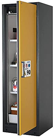 Gefahrstoffschrank aus Stahlblech, 599 mm x 1953 mm x 615 mm, grau/gelb, kratzfest, vorschriftsmäßige Lagerung, 90 min Brandschutz