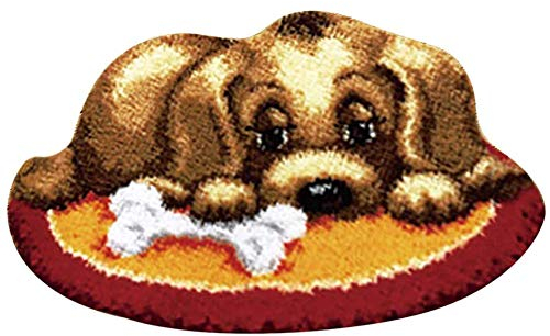 AYYDS 50cm Knüpfteppich Set Teppiche Knüpfen Kreuzstich Set für Kinder und Erwachsene DIY Handgefertigt Knüpfset Latch Hook Rug Making Werkzeug Kit (Hunde B)