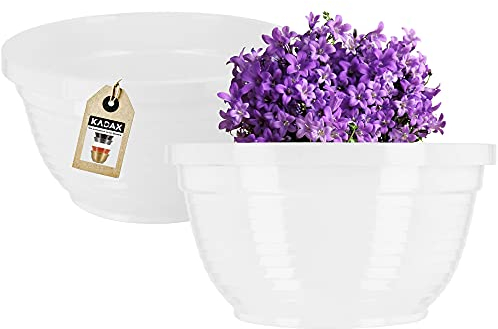 KADAX Cuenco de plástico, cuenco redondo para flores, resistente a la intemperie, para exteriores, cuenco para tumba, cuenco ligero para flores (22,5 cm, blanco)