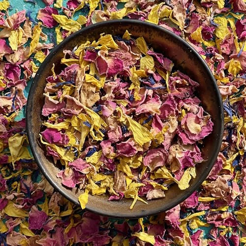 Edible Petals - 100g - Pixie Blush Blend of Pink Rose, Yellow Marigold and Blue Cornflower - Certified Food Grade (312)