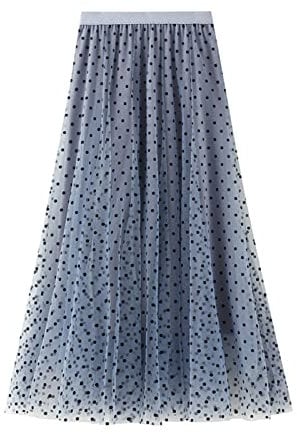 SotRong Punkten Tüllrock Grau Damen Midi Überlagerter Mehrlagiger Elastischer Hoch Taillierter A Linien Tutu Rock Mesh-Chiffon-Faltenrock mit Blumendekoration