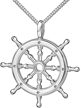JEVELION Halskette Silber Steuerrad-Anhänger Maritim Schiffsruder für Damen und Herren mit Kette Kettenlänge: 55 cm