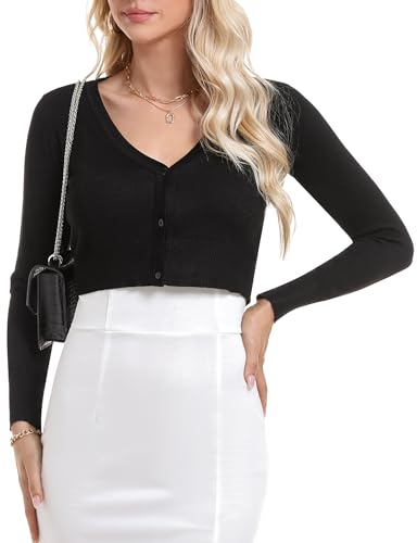 Irevial Boléro Femme Manches Longues Tricot Cardigan Respirant Gilet Femme Veste avec Boutons Tops Abricot,L