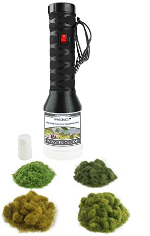WWScenics Pro Grass Micro Begrasungsgerät Starter Set - Modellbahn Modellbau Modell Diorama Tabletop Gelände Geländebau Landschaft Landschaftsbau Streugras Statische Grasfasern