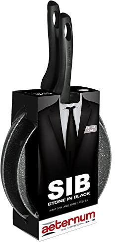 Aeternum Stone in Black, Lot de 2 poêles antiadhésives 28-32 cm, adaptées à l'induction, diamètre 28 cm, 32 cm, ligne Stone en noir